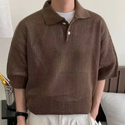 Old Money Polo De Malla Mesh Knit Tejido Abierto Y Caída Relajada Exclusiva Y Distinción