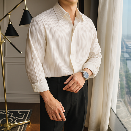 Old Money Camisa Texturizada con Botones Colección Exquisita Edición Limitada para Estilo Urbano