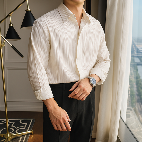 Old Money Camisa Texturizada con Botones Colección Exquisita Edición Limitada para Estilo Urbano