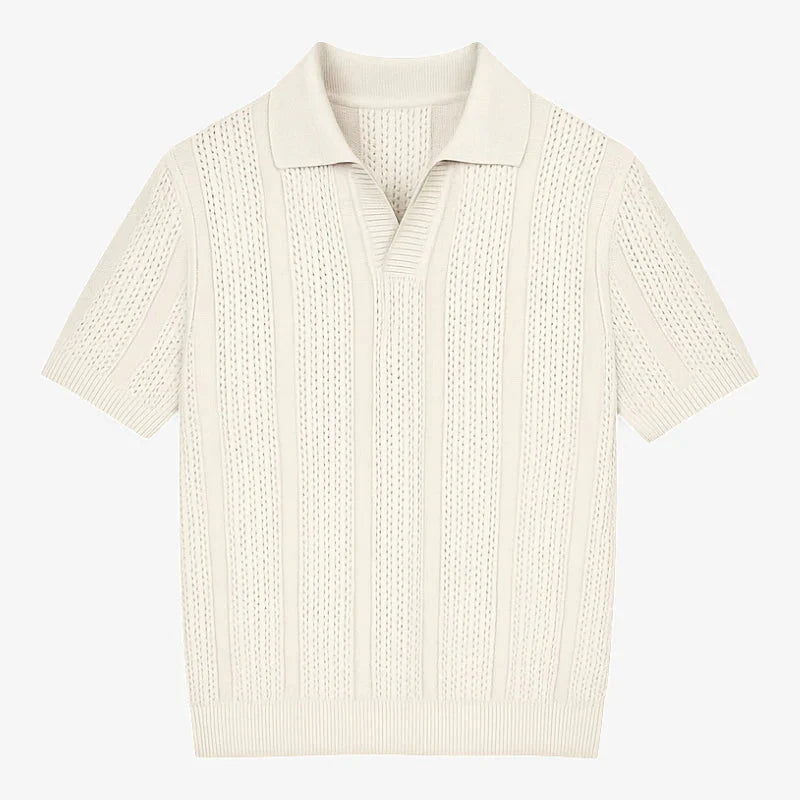Polo De Punto Fino Abierto Elegante Colección Luxe Edición Limitada Verano Ligero