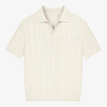 Polo De Punto Fino Abierto Elegante Colección Luxe Edición Limitada Verano Ligero