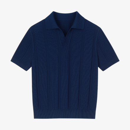 Polo De Punto Fino Abierto Elegante Colección Luxe Edición Limitada Verano Ligero