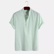 Camisa A Rayas Con Cuello Mandarín Premium Tela Transpirable Edición Limitada Versátil