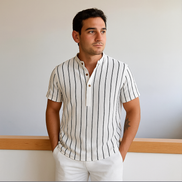 Camisa A Rayas Con Cuello Mandarín Premium Tela Transpirable Edición Limitada Versátil