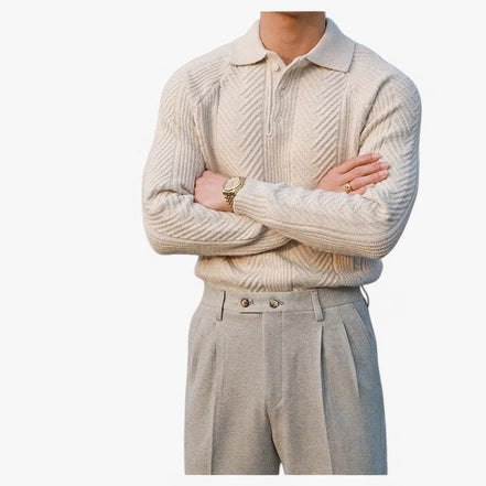 Polo de Punto Texturizado de Lana Suave Edición Limitada Exclusiva para Estilo Clásico