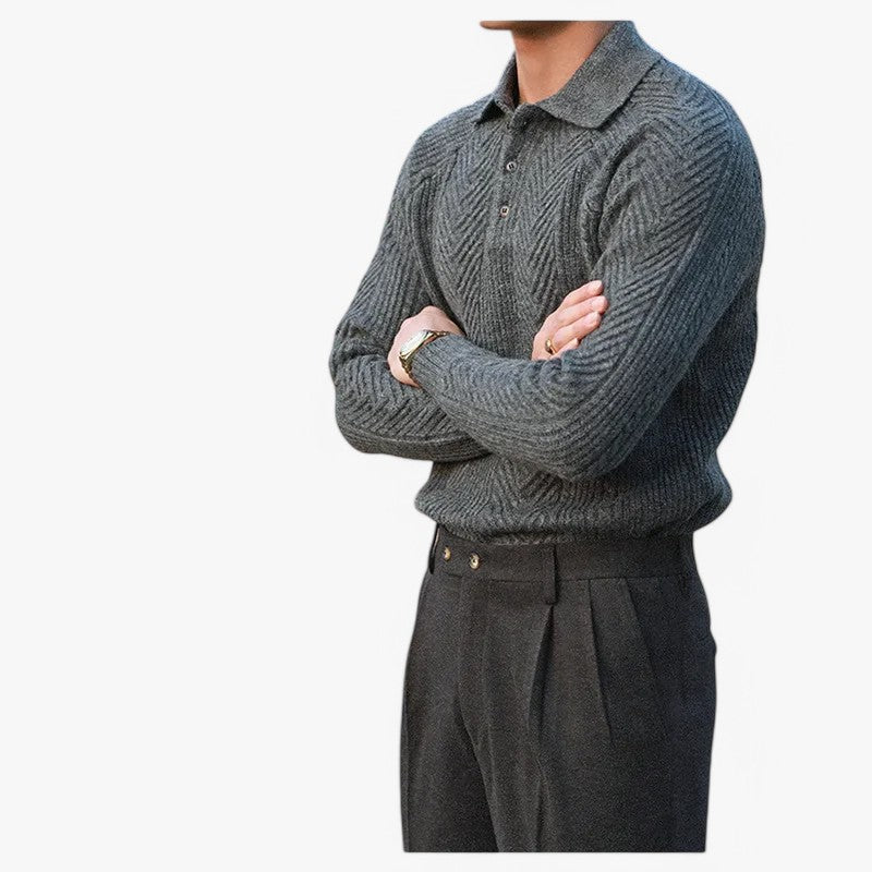 Polo de Punto Texturizado de Lana Suave Edición Limitada Exclusiva para Estilo Clásico