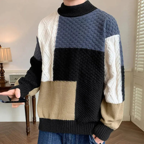 Suéter Patchwork Vintage Tricotado Por Computador Con Textura Clásica Edición Limitada