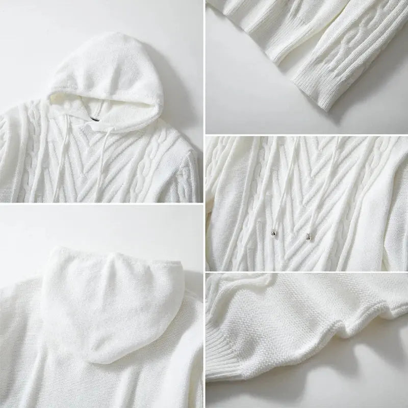 Sudadera Con Capucha Vintage De Punto Trenzado Y Cuello Abotonado Edicion Limitada