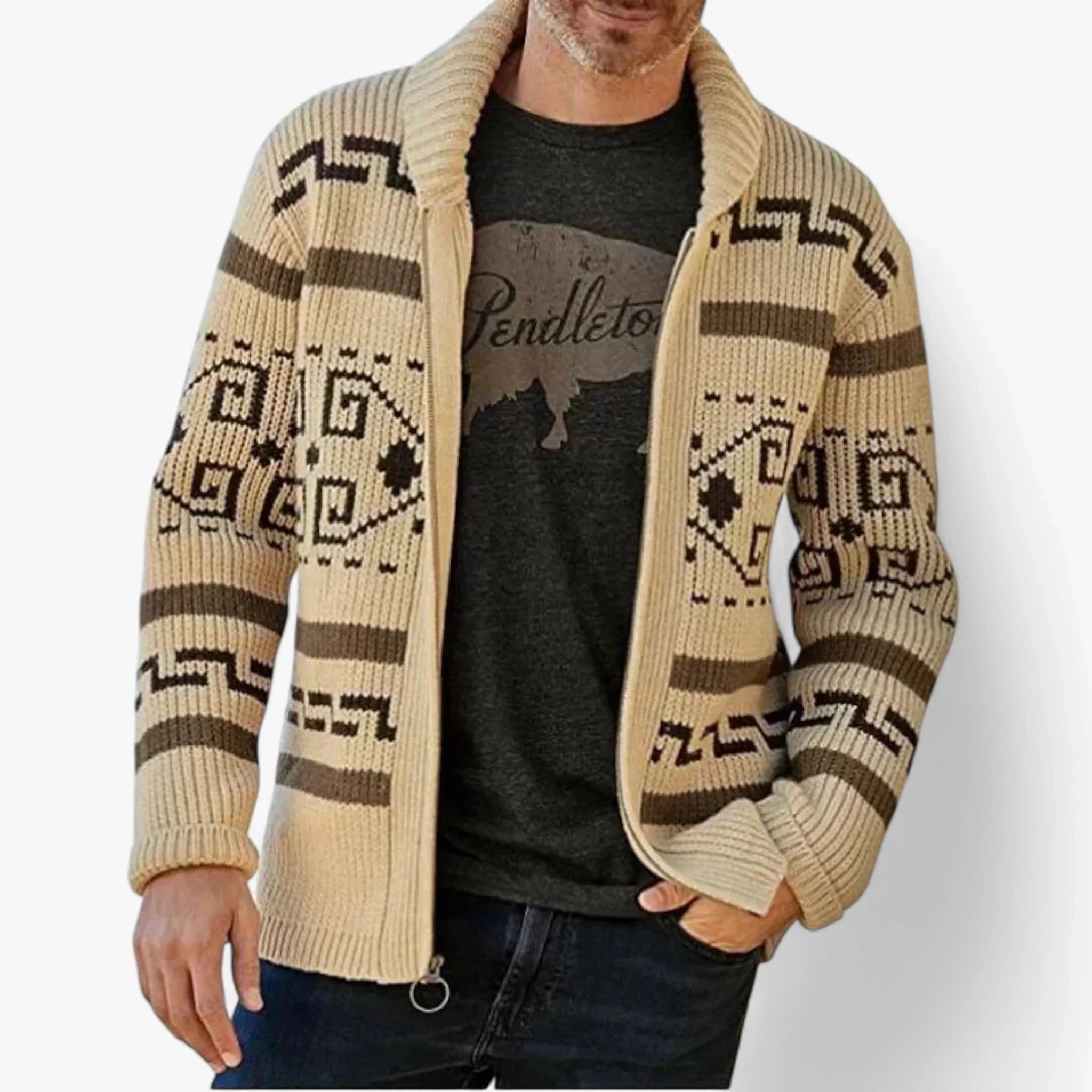 Cardigan de Punto Geométrico Vintage Acrílico Suave Colección Geométrica Vintage Edición Limitada