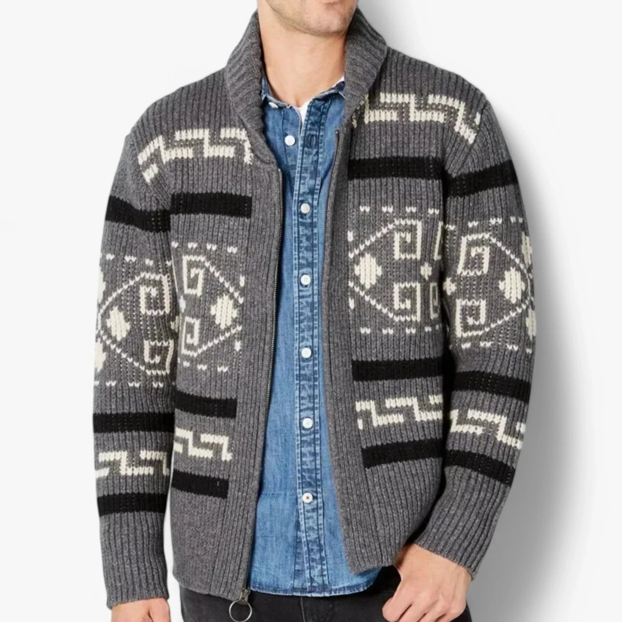 Cardigan de Punto Geométrico Vintage Acrílico Suave Colección Geométrica Vintage Edición Limitada